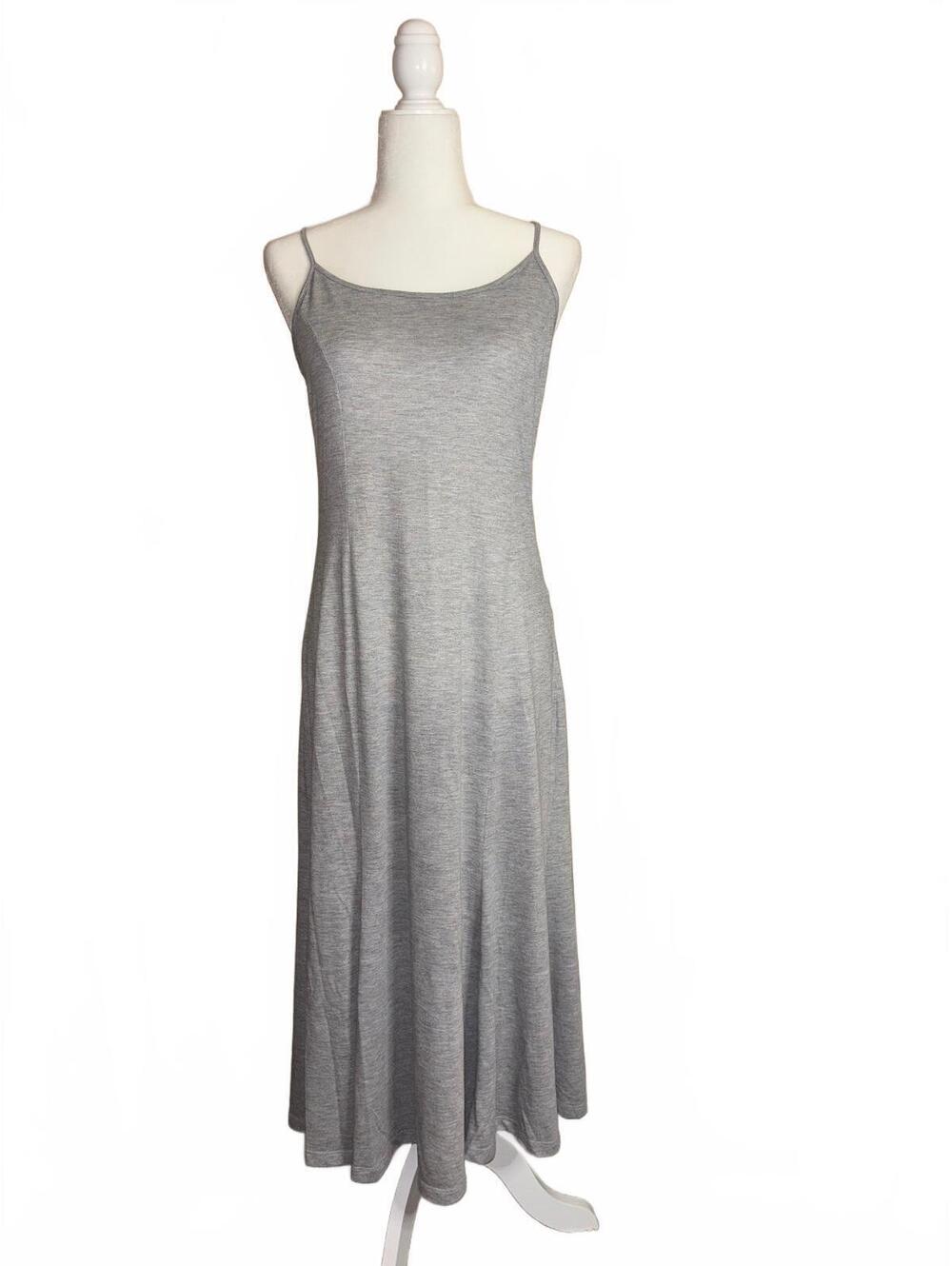 Newport News Y2K Minimalist Heather Grey Midi Slip Dress Flowy Silhoutte